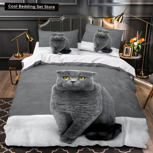 Cat Duvet Cover Kawaii Square British Shorthair Kitty Bedding Set for Adults Animal Polyester Quilt Cover Bed Sheets