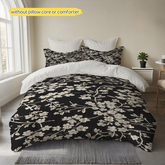 Vintage Cherry Blossom Branch Pattern Printed Duvet Cover Set Comfortable Sleep 100% Polyester Fiber Duvet Cover Soft Comfortable Non-Irritating Fluffy Breathab