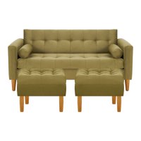 Bodevir - Sofa Retro 3C + 2 Pouf Felpa 04 Verde Musgo