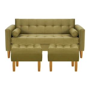 Bodevir - Sofa Retro 3C + 2 Pouf Felpa 04 Verde Musgo