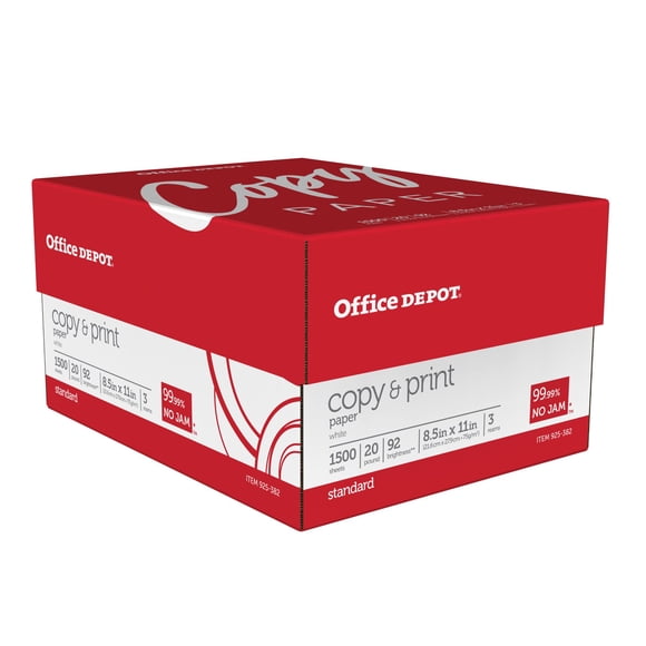 Papel para copiar e imprimir Office Depot, 8,5 x 11 pulgadas, 75 g/m², 500 hojas