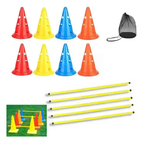 10 Conos Con Orificio 32 cm + 5 Bastones 100 cm Entrenamiento