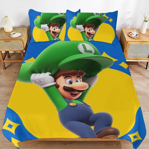 Super Mario 3-Piece Comforter Set for Bedroom Super Mario Bedding Set for Kids Adults Soft Microfiber Duvet Cover Set with Zipper Closure