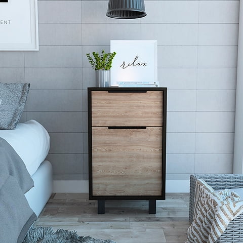 Tuhome - Velador Kaia 1 Cajón 1 Puerta Wengue Y Miel 70X41X36 Cm