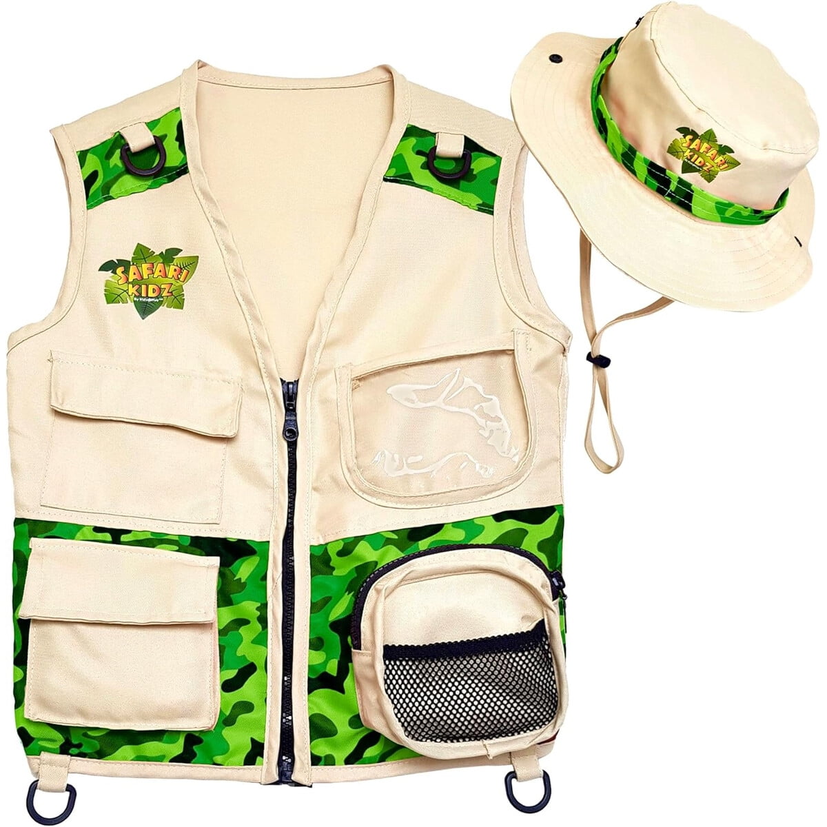 Kit Explorador Safari Kidz Chaleco Camuflaje Verde Niños