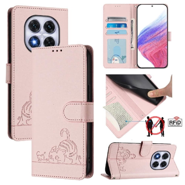 Funda tipo cartera FOXDOCK para Xiaomi Redmi Note 14 PRO 5G con soporte, ranuras, RFID, diseño de gato