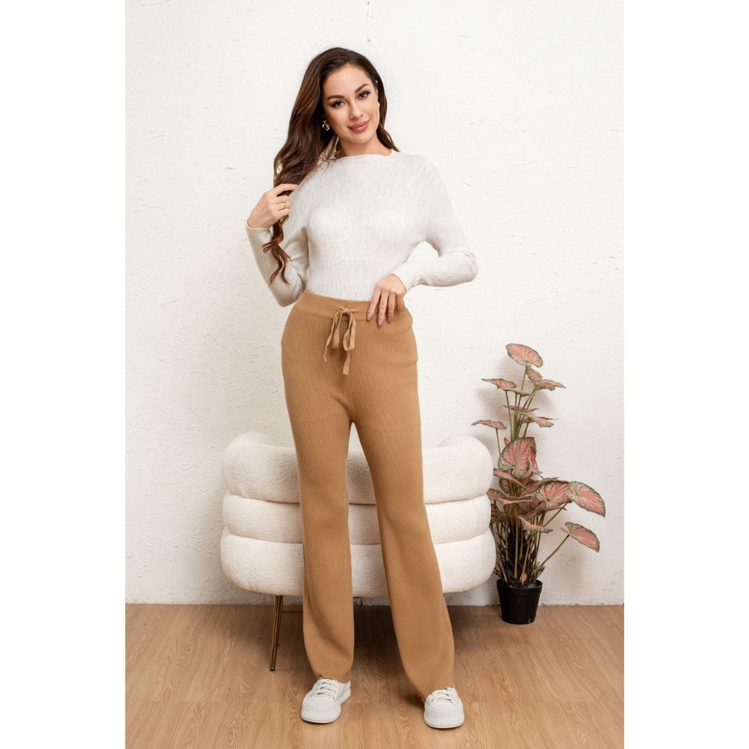 Likeshop - Pantalon Calza Mujer Recto Lanilla Tiro Alto Full Elasticado 5052