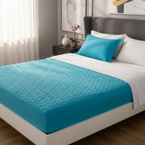 Casadeliacl - Cubre Colchón Impermeable T.F.I Para Colchones Hasta 30 Cm Celeste Liso 2 Plazas