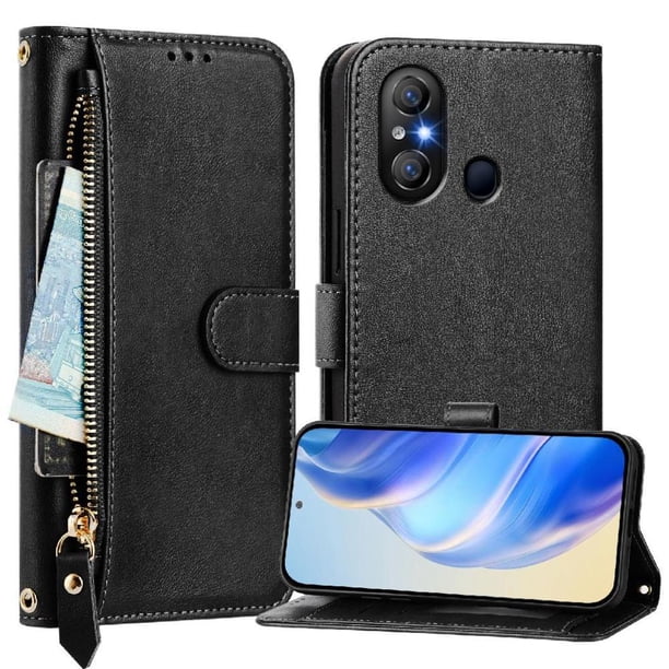 FOXDOCK Funda Tipo Cartera para Realme 14 Pro 5G Cuero PU con Cremallera y Correa de Muñeca, Ranuras para Tarjetas, Soporte Plegable, Cierre Magnético
