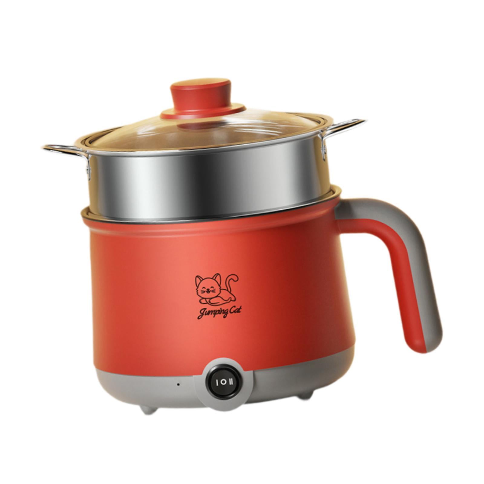 Bothyi - Olla Eléctrica Para Cocinar Al Vapor, Olla Para Cocinar Ramen, Para Arroz Frito, Color Gris Y Rojo