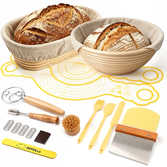 Cestas para Fermentar Pan DOYOLLA Set Oval 25 cm y Redonda 22 cm