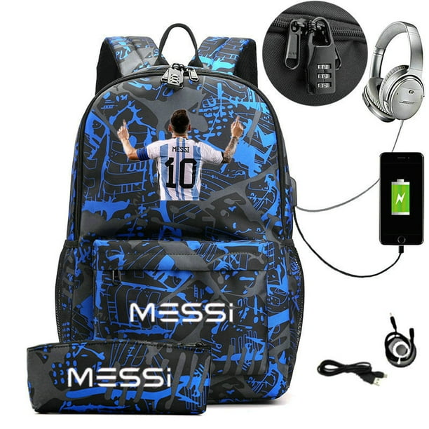 Messi Backpack Boys Girls Laptop Capacity School Bag Usb Charging Anti Theft and Waterproof Canvas Casual Mochilas