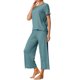 thumbnail image 4 of INSPIRE CHIC Conjunto de Pijama de Mujer Acanalado de Manga Corta Modal con Puños con Volantes y Pantalones de Descanso Suaves L Azul Lago, 4 of 6