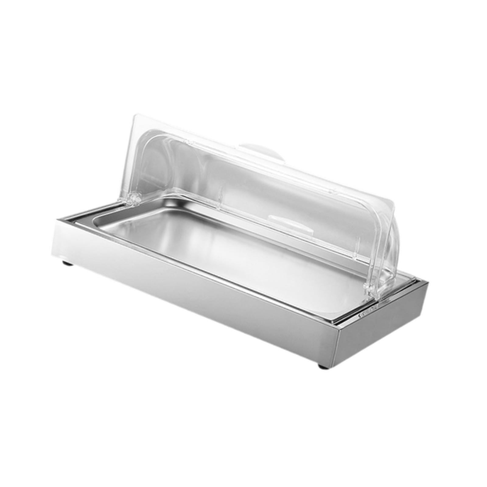 Magideal - Bandeja De Exhibición Para Servir Alimentos Helados, Fácil De Limpiar, Servidor De Bufé De Alimentos Fríos Para Mariscos Con Tapa Enrollable Transpare Plata