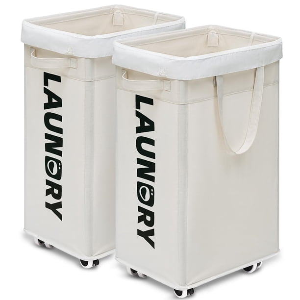 Cestas de lavandería Goodpick, paquete de 2 unidades, 75 litros, con ruedas y asa, color blanco