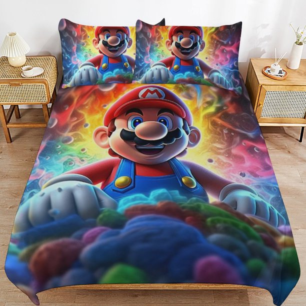 Super Mario Bed Duvet Cover Microfiber Bedding Sets 3D Printed Lightweight 3 Piece Comforter Sets for Kids Boys Girls