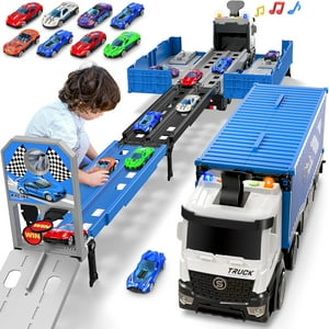 Diuerma - Pista De Carreras Toy Carrier Truck Con 8 Coches De Carreras Para Niños De Más De 3 Años