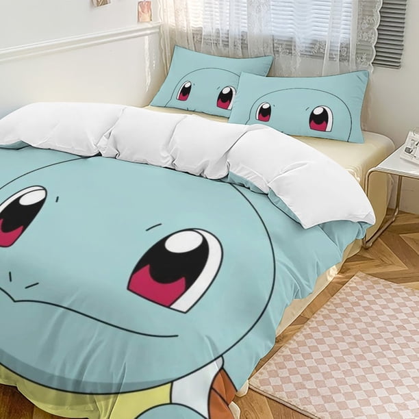Squirtle Bed Duvet Cover Funny Anime Cartoon Bedding Sets Lightweight 3 Piece Comforter Sets