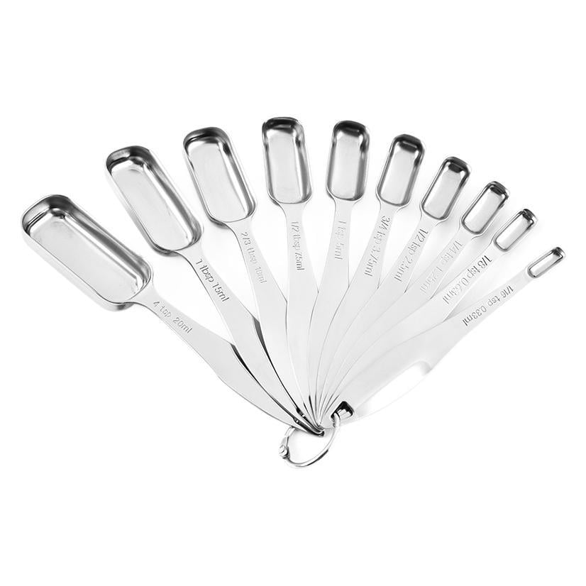 Xusx111 - Cucharas De Medición Estrechas De Acero Inoxidable, Cucharas De Medición Pesadas Con Manija Larga Y Mediciones Grabadas Conjunto De 10, Para Líquido O Seco, Cabe En Frasco De Especias