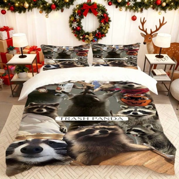Featuring a Raccoon Creative Collage This Printed Duvet Cover Set Includes a Duvet Cover And Two Pillowcases It Is Soft And Comfortable Perfect for Use in Famil