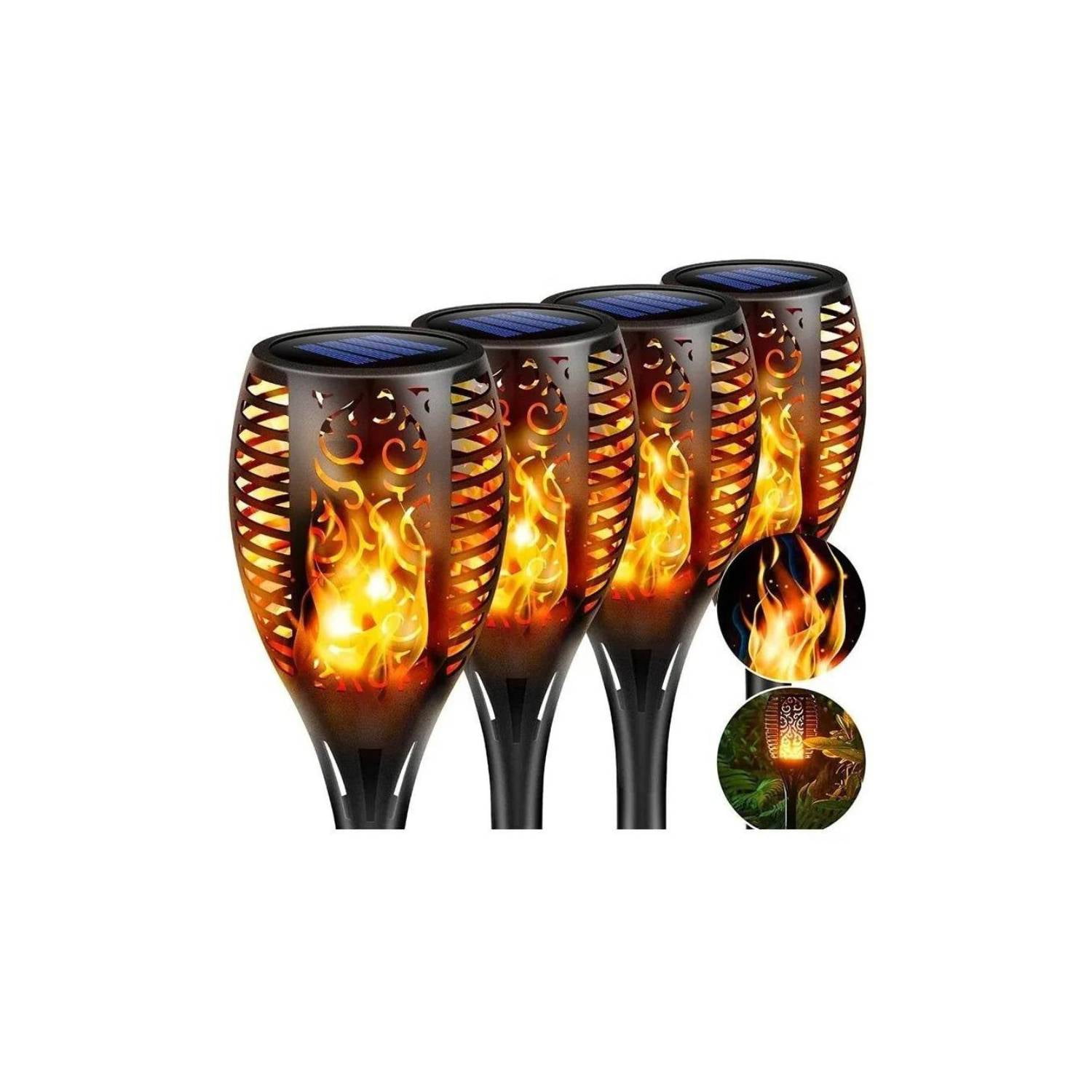 Click Ventas - Pack 4 Luz Solar Estaca Estilo Antorcha Para Jardín Al Aire Libre