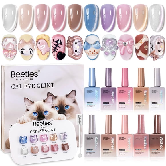 Set de esmaltes de uñas en gel Beetles Cat Eye Glint, 10 colores