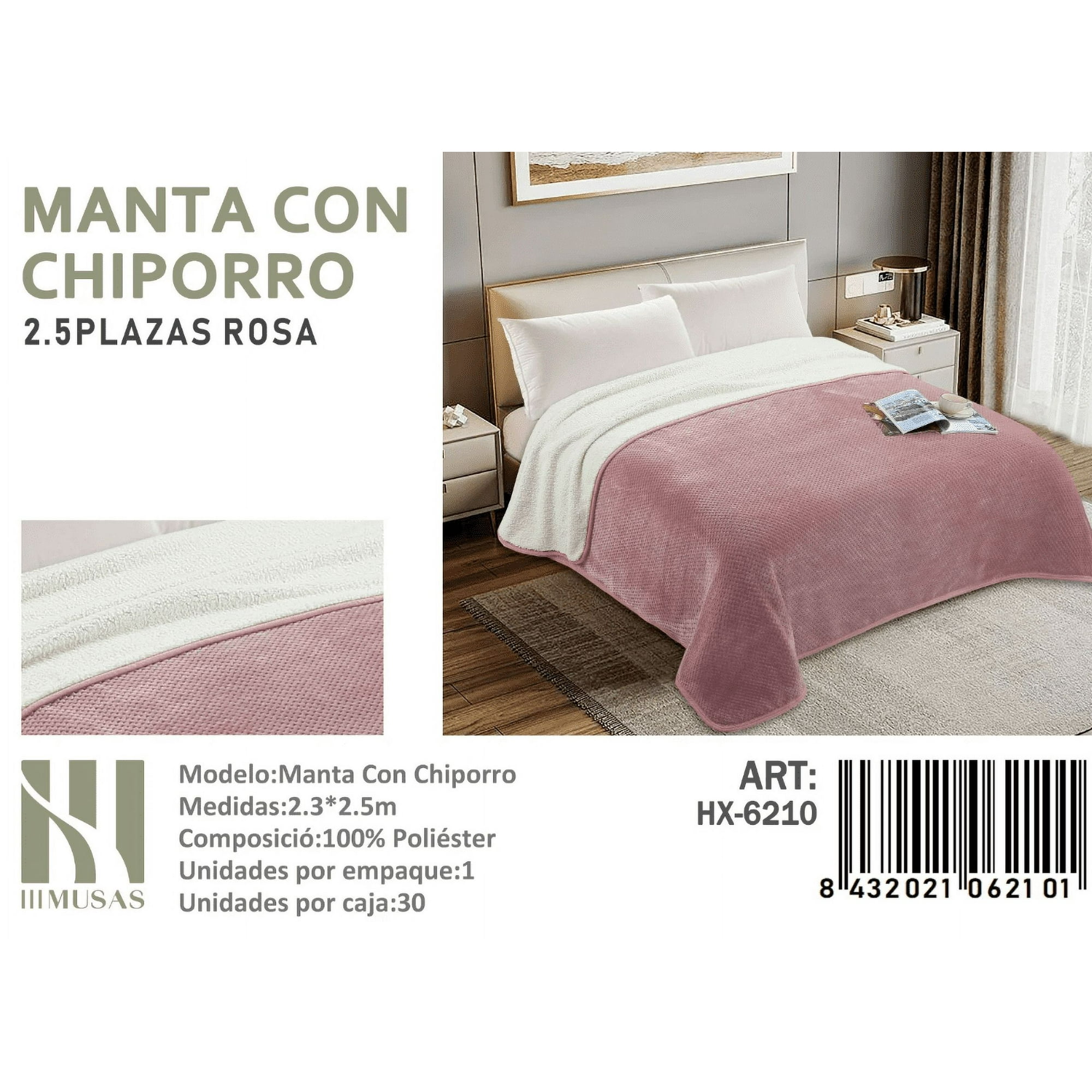 Tecnocasa - Manta Frasada Con Chiporro Rosa Diseño Liso King Rosa
