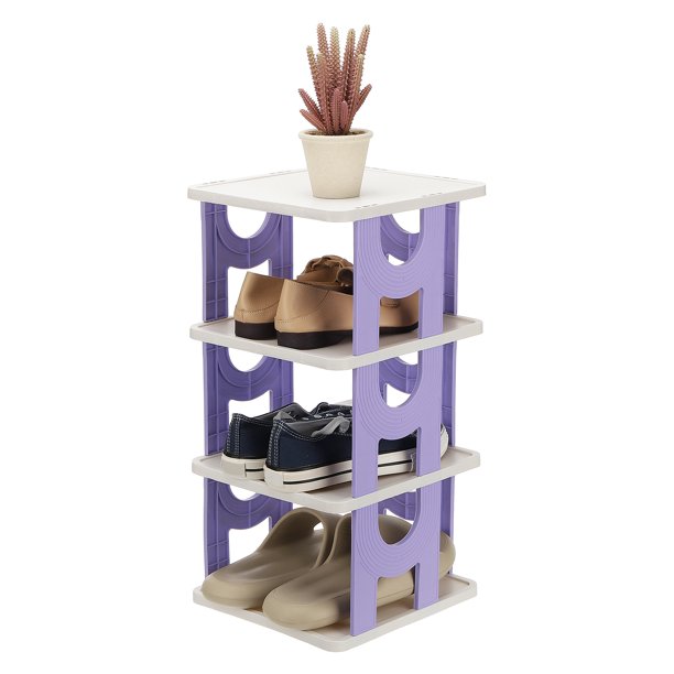 Uxcell Zapateros de pie de 4 niveles, organizador vertical estrecho apilable para almacenamiento de zapatos para puerta de entrada, garaje, entrada, armario y espacios pequeños, púrpura
