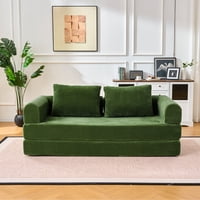 M&Ms - Convertible Sleeper Sofa Bed With Cylindrical Pillow - Corduroy Folding Mattress Couch With Fixed-Shape Frame For Living Room, Bedroom, Lounge, Studio-Jade