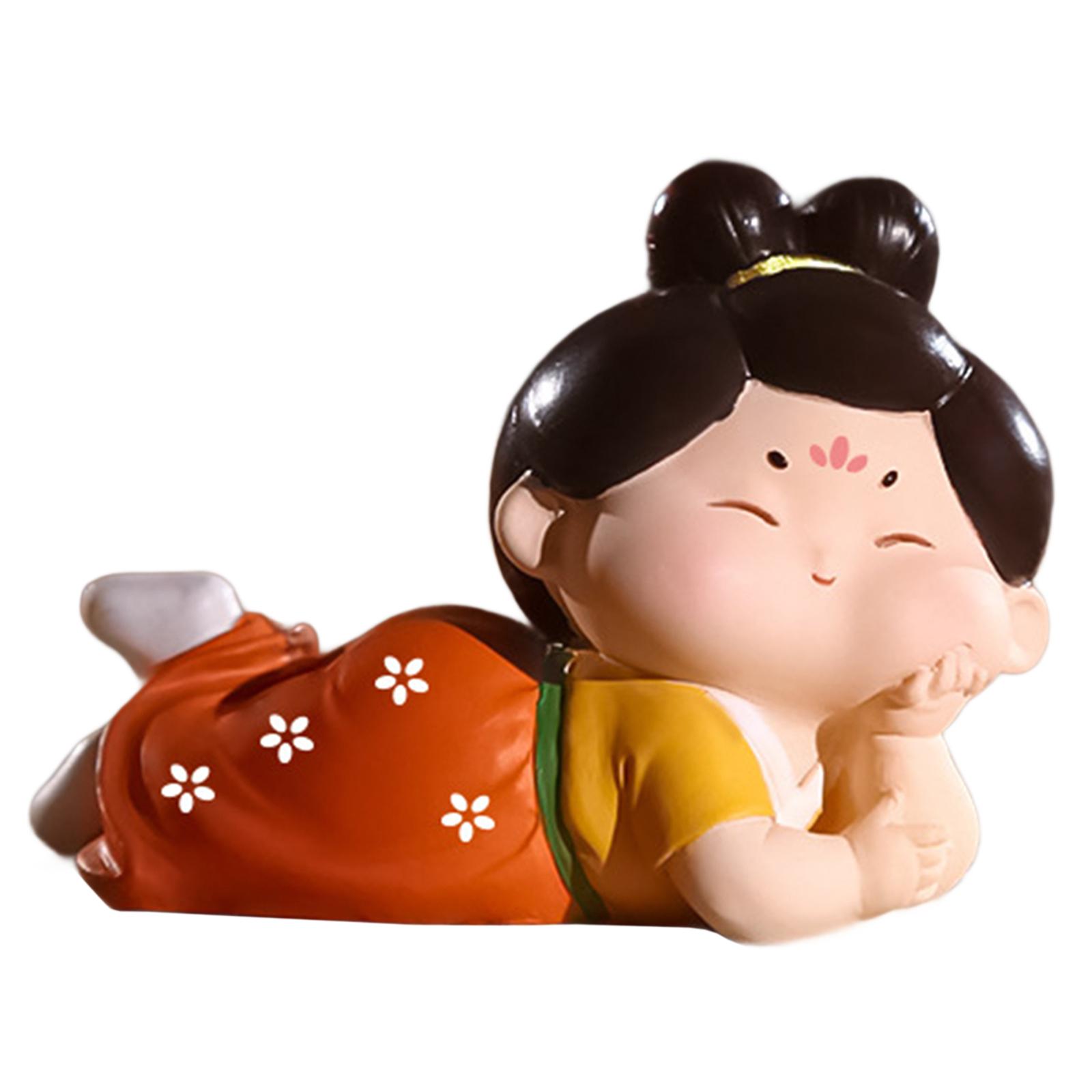 Magideal - Estatuilla De Niña Bonita, Figura Pequeña, Decoración Del Hogar, Decoración De Escritorio, Estatua Tradicional China Tang Para Dormitorio, Estantería Acostada