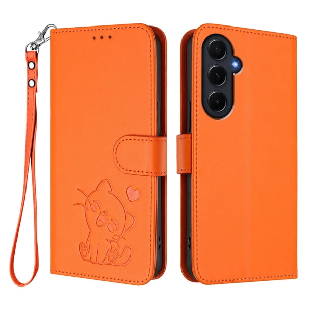 Carcasa Billetera de Cuero Sintético para Samsung Galaxy A55 5G, Naranja