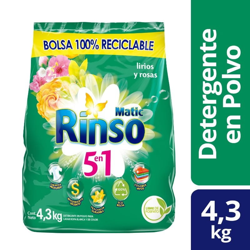 Detergente Polvo Lirios Y Rosas Bolsa 4,3 kg Rinso