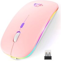Veat00L - Mouse Inalámbrico, Wireless Óptico Recargable 2.4 G Ergonómico Silencioso Click Con Receptor Usb 3(800/1200/1600) Ajustable Dpi Ratón Para Computadora,Portátil,Pc,Mac (Rosa)