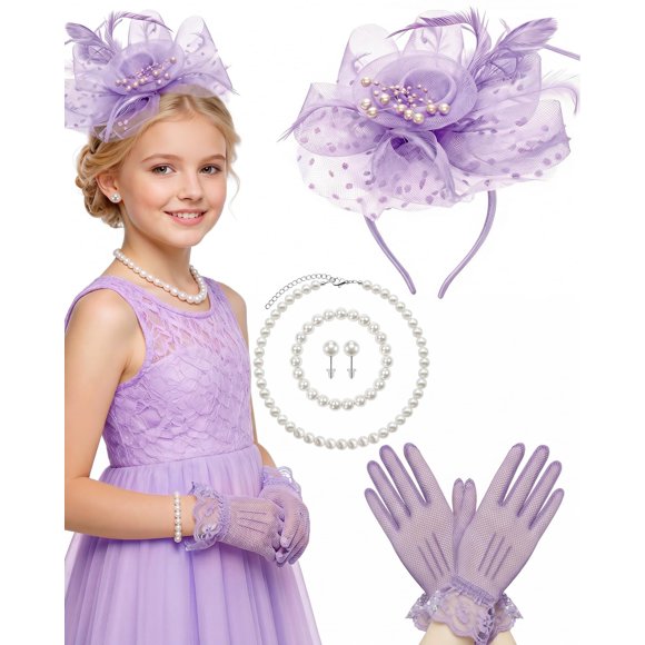 Sombrero Fascinator para Niñas Thstdhy - Conjunto Lila Claro