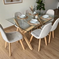 Pandalino - Comedor Mesa Xinia 140X90 + 6 Sillas Vorak Velvet Beige