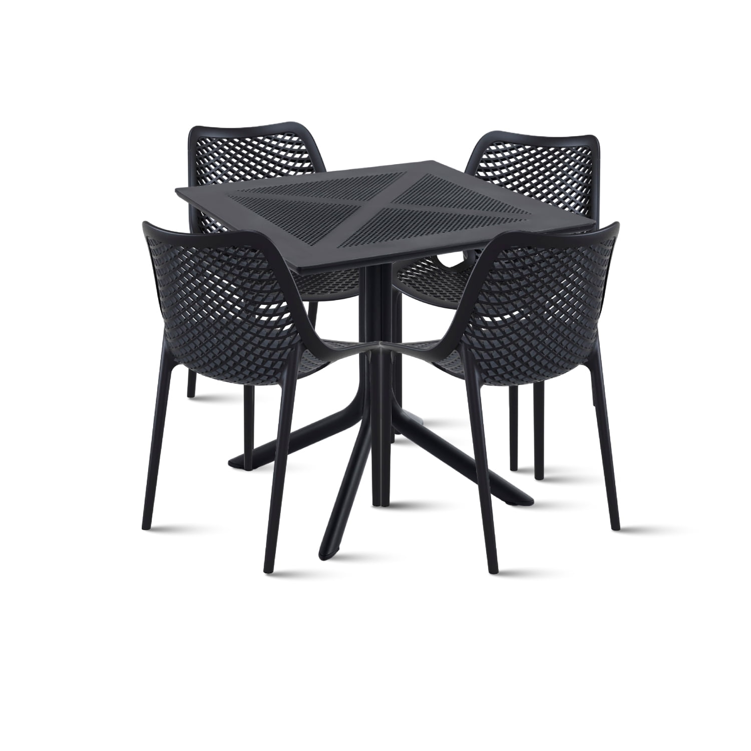 Klik Muebles - Mesa Restaurant 80x80 Polipropileno + 4 Sillas Air Berlín - Negra