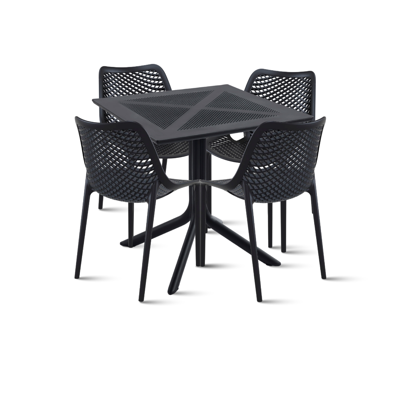 Klik Muebles - Mesa Restaurant 80X80 Polipropileno + 4 Sillas Air Berlín - Negra