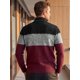 thumbnail image 3 of INSPIRE CHIC Chaquetas de Suéter para Hombre Cuello Alto Chaqueta de Suéter con Rayas en Contraste S Negro Burdeos, 3 of 6