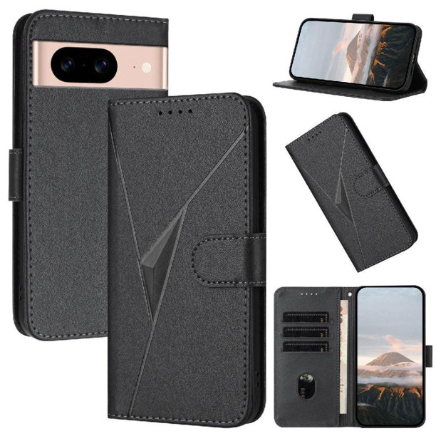 Funda Cartera Fibra de Carbono para Google Pixel 8A con Soporte y Cierre Magnético Negro