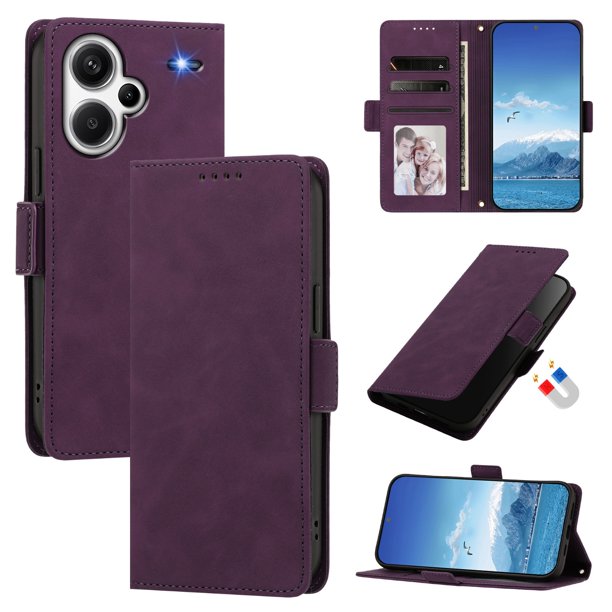 Funda Billetera Delgada para Xiaomi Redmi Note 13 Pro Plus con Ranuras y Soporte Morado oscuro