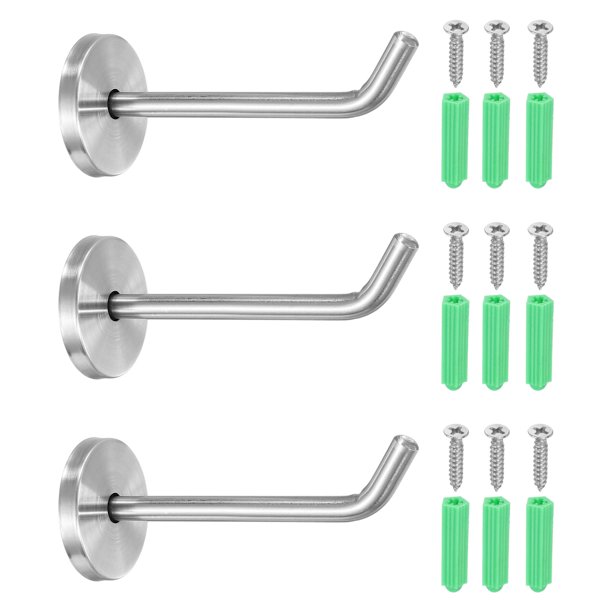 Uxcell 3 piezas de ganchos para toallas de baño de acero inoxidable, ganchos redondos de pared de 4x0.3 pulgadas para batas y abrigos con tornillos para dormitorio, cocina, armario, gabinete, plata
