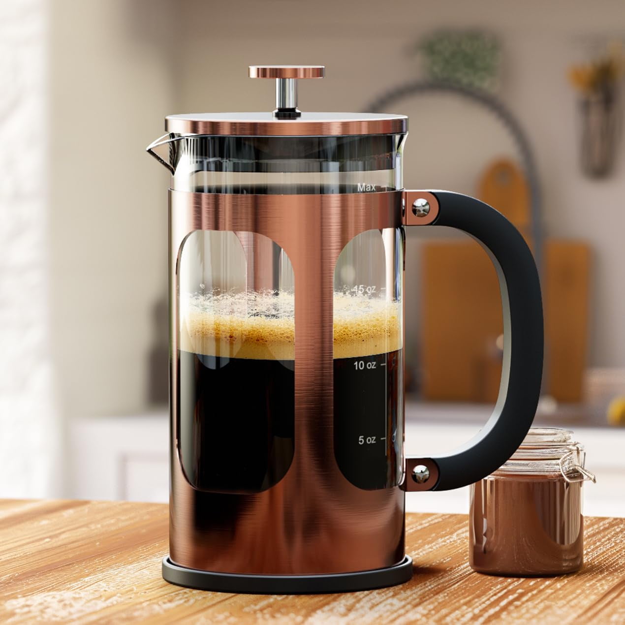 Cafetera French Press Veken De Vidrio Resistente Al Calor De 600 Ml
