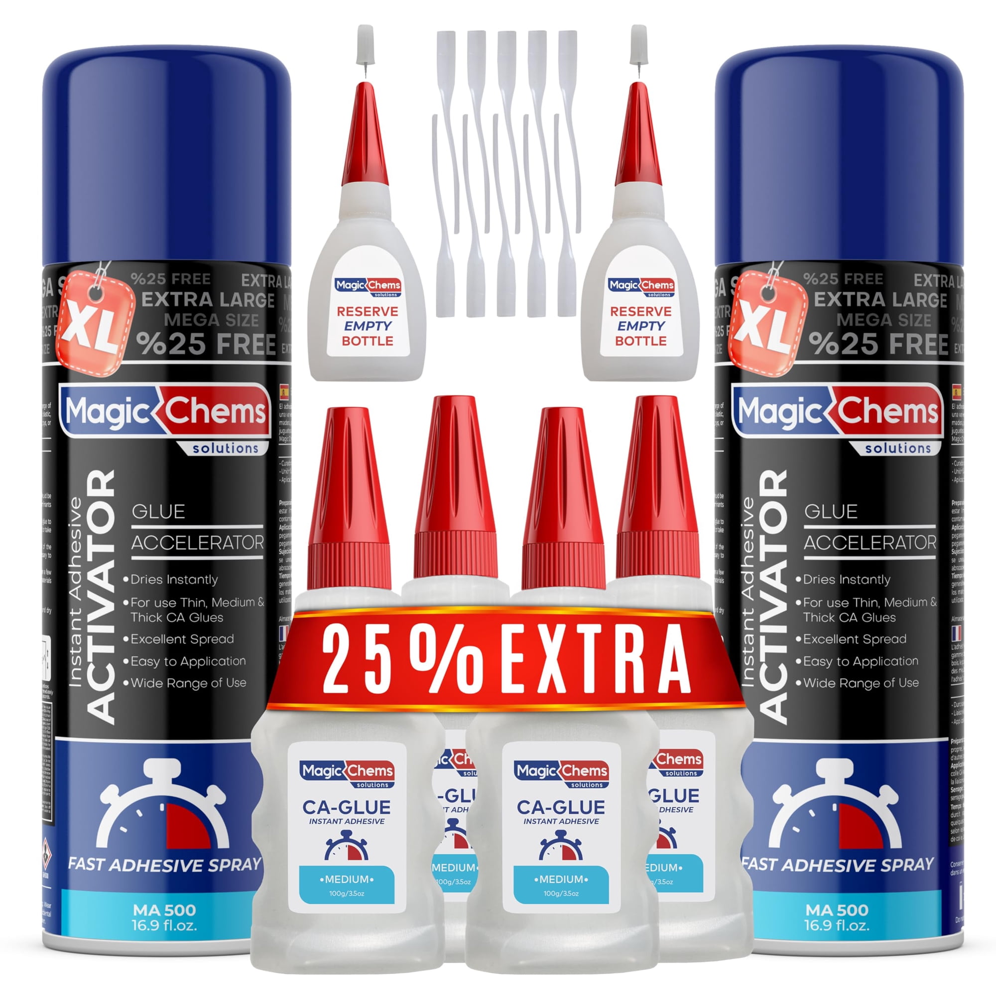Pegamento De Cianoacrilato Magic Chems Ca Glue Con Activador, Paquete De 2