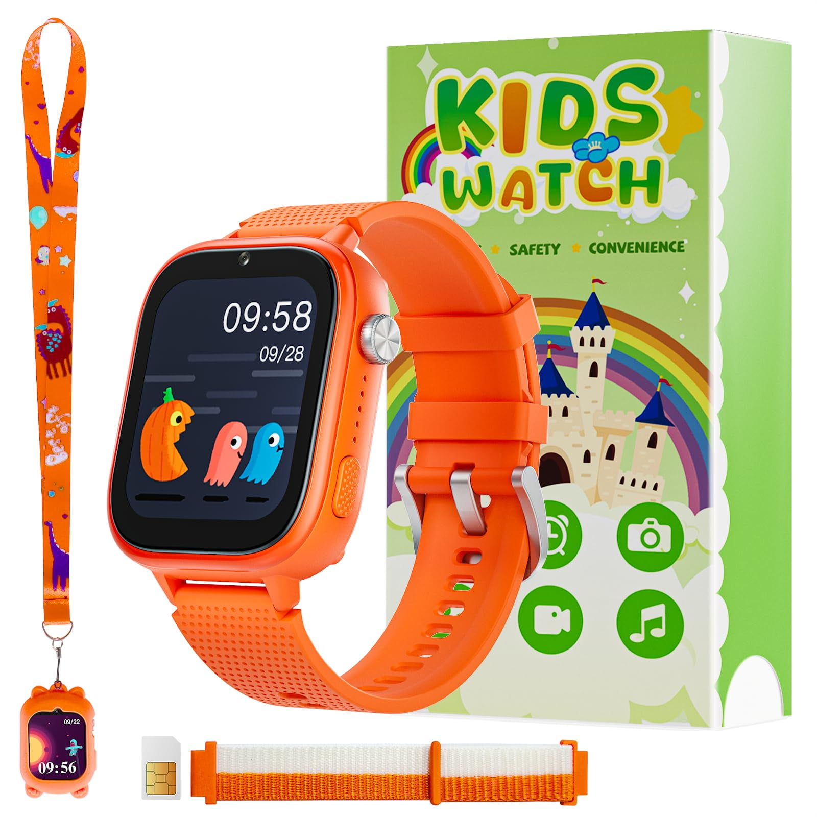 Reloj Inteligente Okyuk 4g Para Niños Con Tarjeta Sim, 47 Juegos, Botón Sos