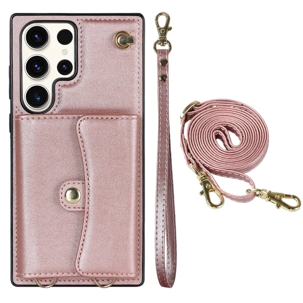Crossbody PU Leather Phone Case For Samsung Galaxy S23 S22 Plus Note 20 Ultra Wallet Card Slots Magnetic Lanyard Cover