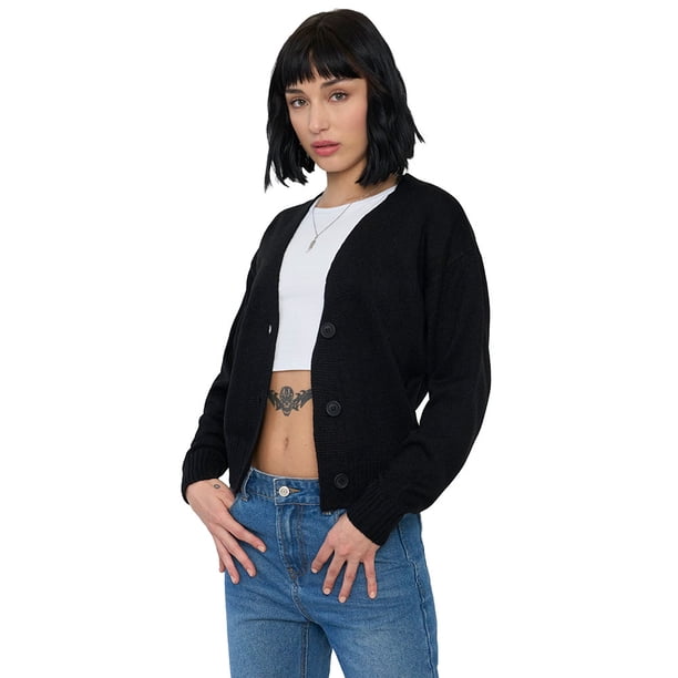 Sweater Mujer Cárdigan Regular Negro Corona