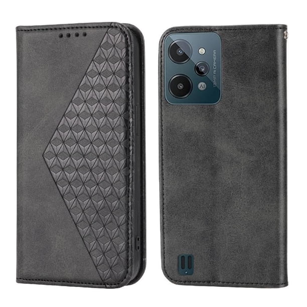 Funda Flip FOXDOCK para Realme C31 , Estilo Billetera con Diseño Rombo, Correa de Mano y Soporte, Uso Diario