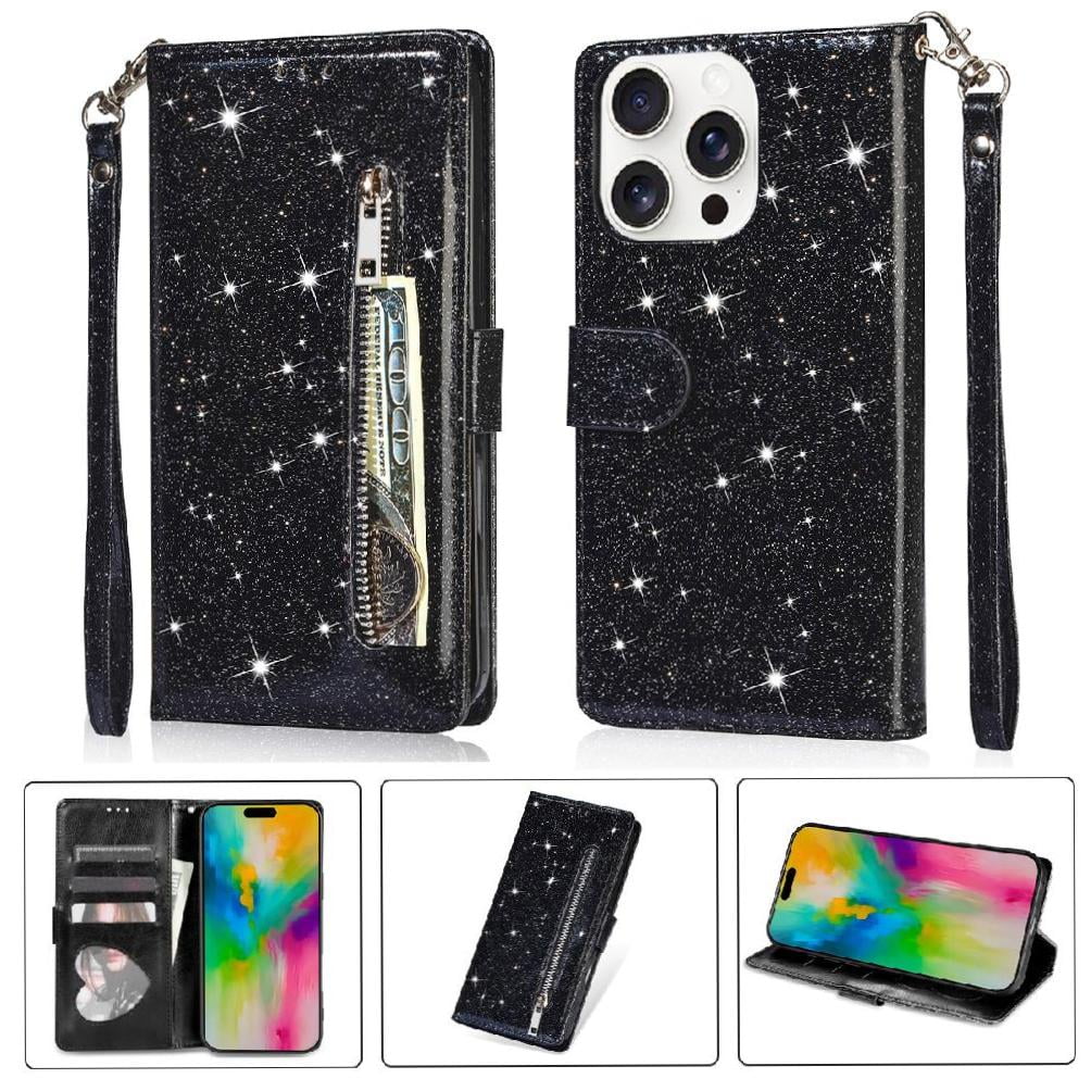 Funda Para Foxdock Elegante Funda Iphone 16 Pro Glitter Con Cremallera-ideal Para El Uso Diario