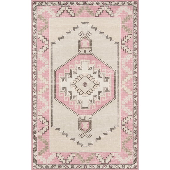 Area Rug Momeni Anatolia de lana y nailon, color rosa, 60 cm x 90 cm