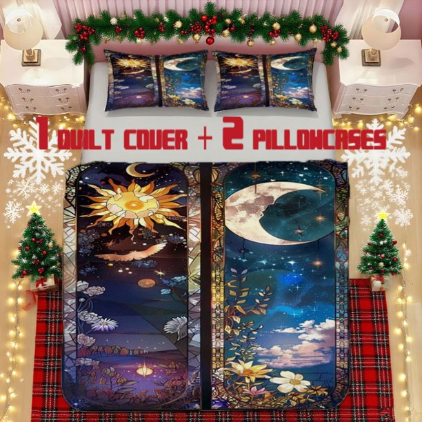Starry Sky Painted Glass Soft Printed Bedding Set Polyester Fabric Decorative & Warm Ideal for Bedroom or Guest Room
